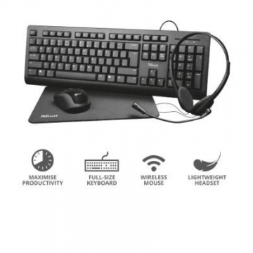 COMBO 4 EN 1 TRUST HOME OFFICE SET TECLADO,MOUSE,DIADEMA Y PADMOUSE